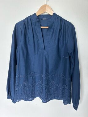 Shahi Navy Eyelet Hem Long-Sleeve Top small NWOT